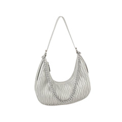 Chain Detail Woven Design Shoulder Hobo Bag