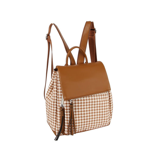 Flap straw tassel backpack
