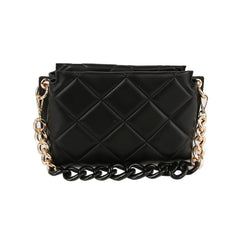 Quilted Design Two Tone Chain Shoulder Bag