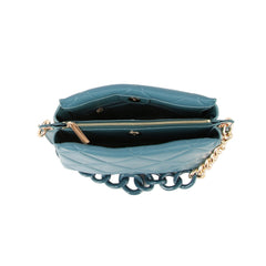 Quilted Design Two Tone Chain Shoulder Bag