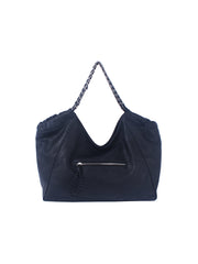 Leather tote bag with chain detailed handle