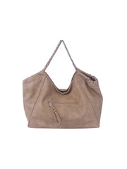 Leather tote bag with chain detailed handle