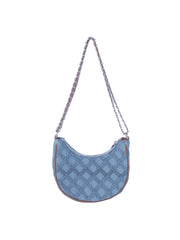 Denim Argyle Patterned Hobo Bag With Chain Detail