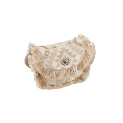 Argyle Pattern With Shell And Tassel Detail Crossbody Bag