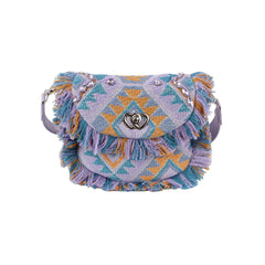 Argyle Pattern With Shell And Tassel Detail Crossbody Bag