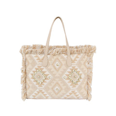 Argyle Pattern With Shell And Tassel Detail Tote
