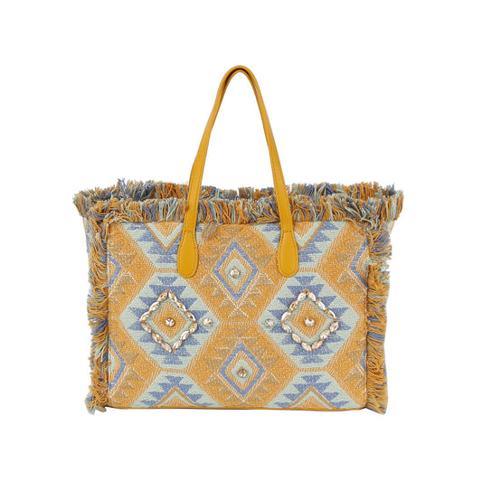Argyle pattern with shell and tassel detail tote