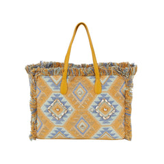 Argyle Pattern With Shell And Tassel Detail Tote