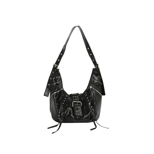 Studded Buckle Slouch Hobo Bag