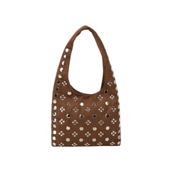 Studded Vegan Suede Hobo Shoulder Bag