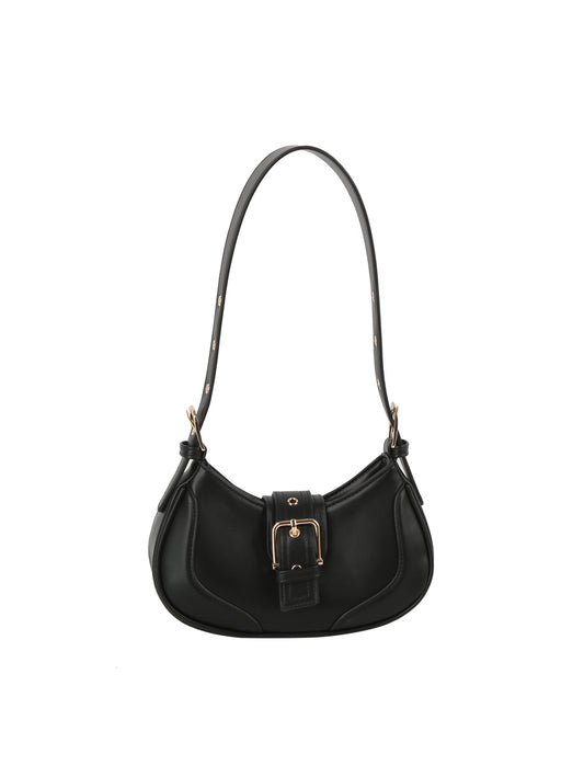 Strap Buckle Accent Smooth Shoulder Bag