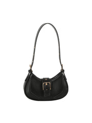 Strap Buckle Accent Smooth Shoulder Bag