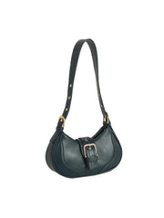 Strap Buckle Accent Smooth Shoulder Bag