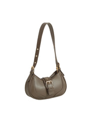 Strap Buckle Accent Smooth Shoulder Bag