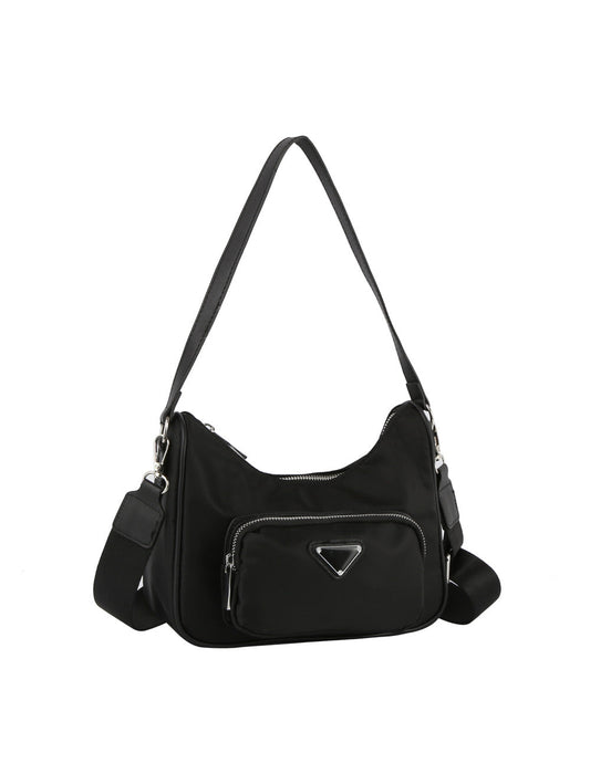 Nylon shoulder hobo bag with crossbody strap