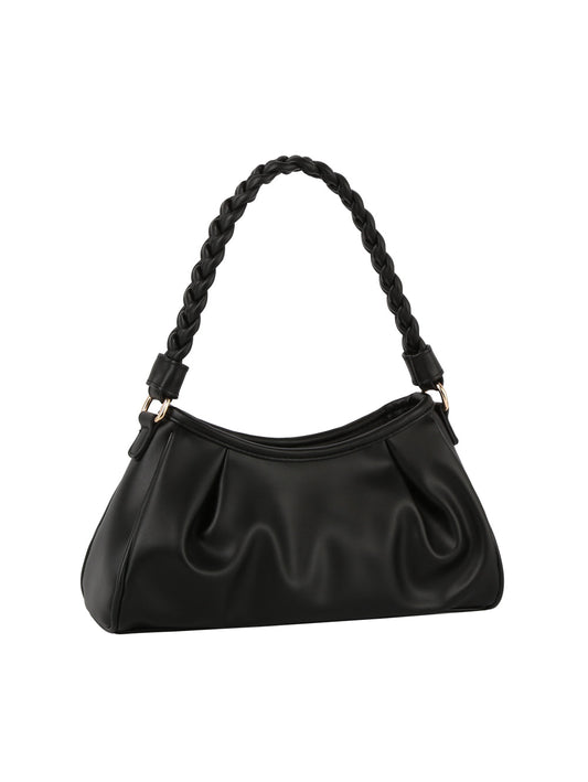 Wide bottom woven handle hobo bag