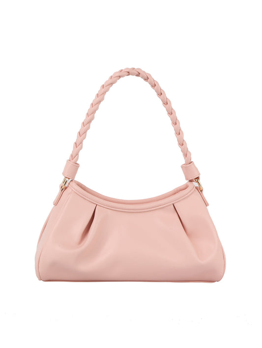 Wide bottom woven handle hobo bag