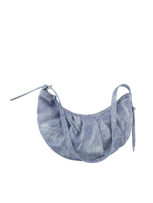 Scrunched half moon denim shoulderbag
