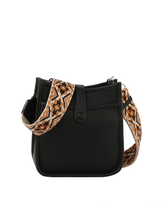 Structured cute leather crossbody with guitar strap