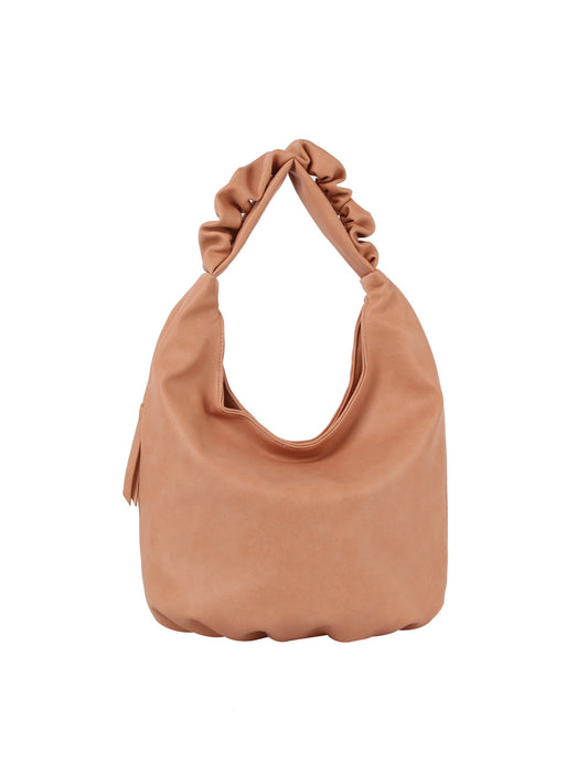 Scrucned handle soft leather tote bag