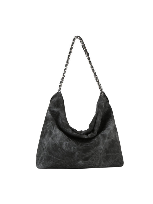 Denim large hobo tote bag with chain detail strap