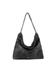 Denim Large Hobo Tote Bag With Chain Detail Strap