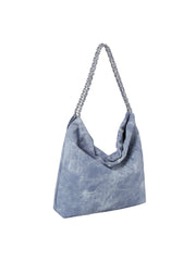 Denim Large Hobo Tote Bag With Chain Detail Strap