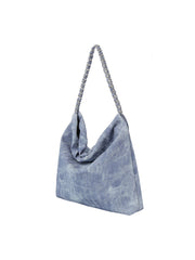 Denim Large Hobo Tote Bag With Chain Detail Strap