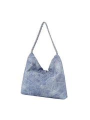 Denim Large Hobo Tote Bag With Chain Detail Strap