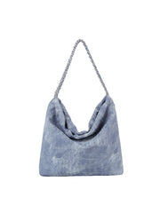 Denim Large Hobo Tote Bag With Chain Detail Strap