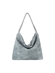 Denim Large Hobo Tote Bag With Chain Detail Strap