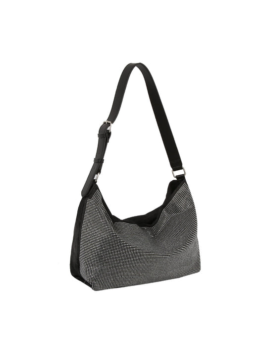 Rhinestone studded denim hobo shoulder bag
