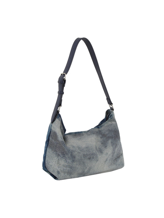 Rhinestone studded denim hobo shoulder bag
