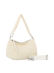 Woven Detail Puffy Leather Shoulder Bag