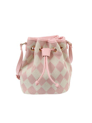 Argyle pattern crossbody bucket bag