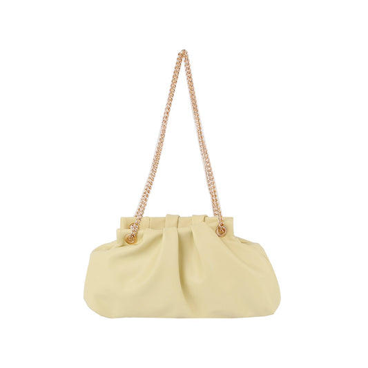 Slouchy soft leather clutch with gold chain
