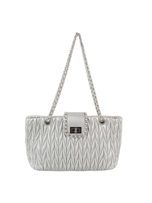 Embossed Leather Convertible Chain Shoulder Bag