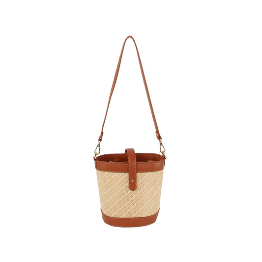Classic diagonal pattern crossbody bucket bag