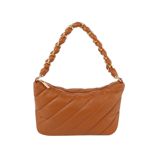 Puffy leather chain point handle shoulder bag
