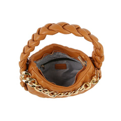 Braided Handle Chain Point Leather Hobo Bag