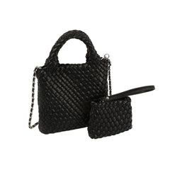 Woven Mini Handle Tote With Matching Pouch