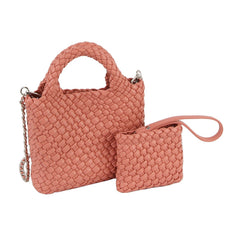 Woven Mini Handle Tote With Matching Pouch