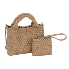 Woven Mini Handle Tote With Matching Pouch