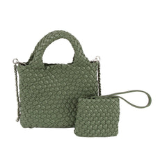 Woven Mini Handle Tote With Matching Pouch