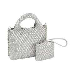 Woven Mini Handle Tote With Matching Pouch