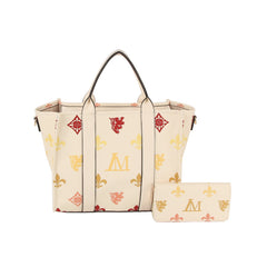 2 in 1 monogram pattern top handle tote with matching purse set