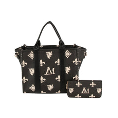 2 in 1 monogram pattern top handle tote with matching purse set