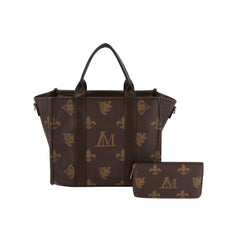 2 in 1 monogram pattern top handle tote with matching purse set