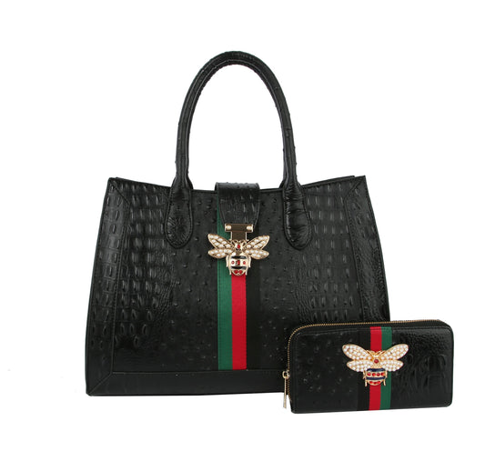 Hf Embossed Bee Accented Tote Set