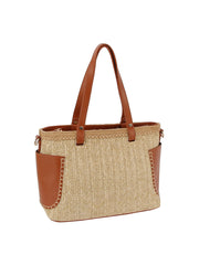 Vacation tote bag with two leather side pockets